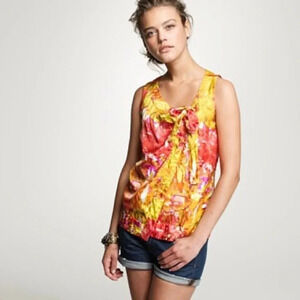 J. Crew Impressionist Watercolor Floral Silk Tie Tank Top Blouse Size 6 Small
